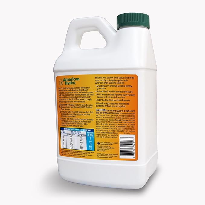 Pro Products American Hydro Systems RR1 Rid O' Rust 2X Concentration Rust Stain Preventer for Irrigation Systems and Exterior Surfaces, 64 Fl. Oz. Bottle, Pack of 2