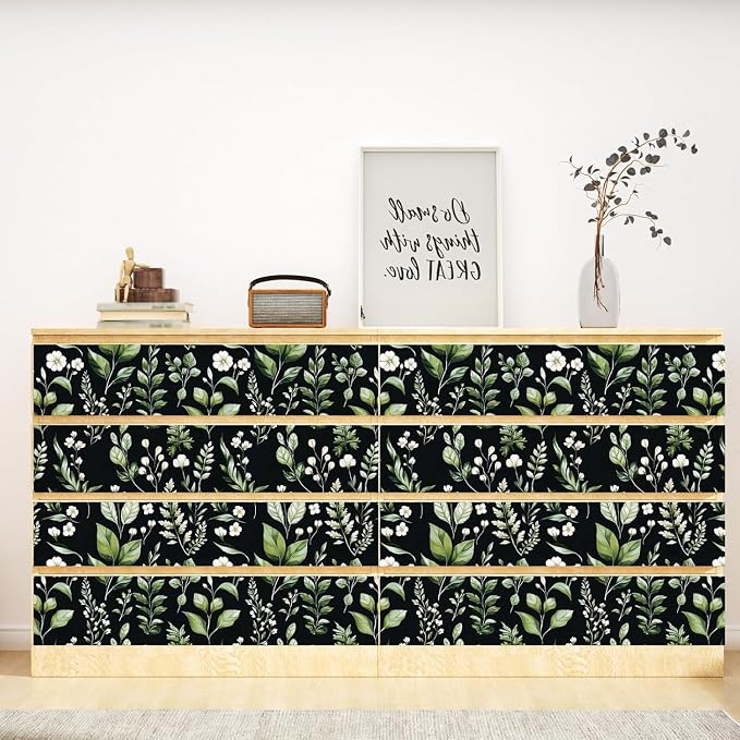 Danodoi Black Green Vintage Leaf Peel and Stick Wallpaper 17.5" x 393" | Waterproof Vinyl Self Adhesive Removable Renter Friendly Floral Contact Paper