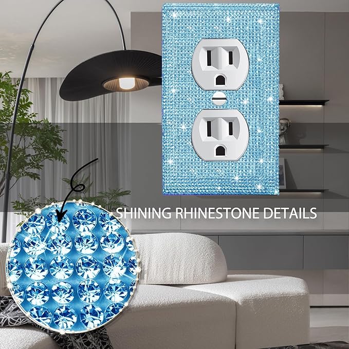 Shiny Blue Rhinestones Outlet Light Switch Plate Decorative Outlet Covers Rhinestone Blue Outlet Cover Wall Plates Light Switch Cover Plate