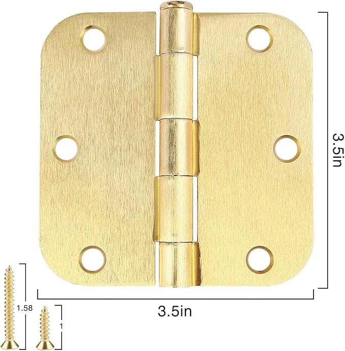 Rounded Door Hinges 3-1/2" x 3.5 inch, 5/8 Radius, Satin Brass 3 ½ Inch 30 Pack