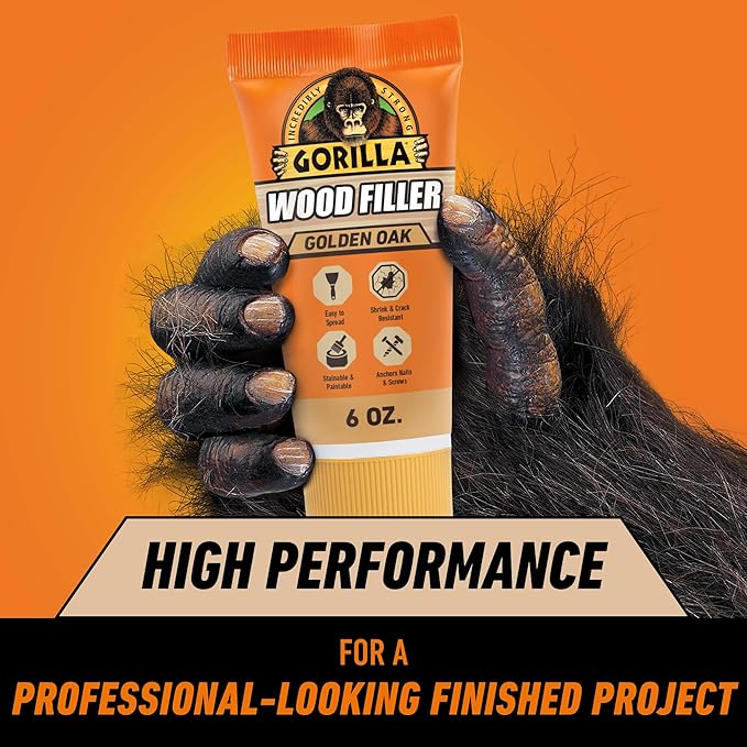 Gorilla All Purpose Wood Filler, Golden Oak Color, 6 Ounce Tube (Pack of 2) - Water Resistant for Indoor or Outdoor Projects and Repairs