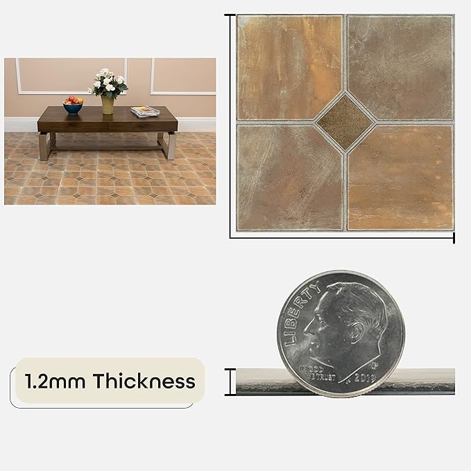 Nexus Self Adhesive 12-Inch Vinyl Floor Tiles, 20 Tiles - 12" x 12", Rustic Slate Pattern - Peel & Stick, DIY Flooring for Kitchen, Dining Room, Bedrooms & Bathrooms by Achim Home Decor