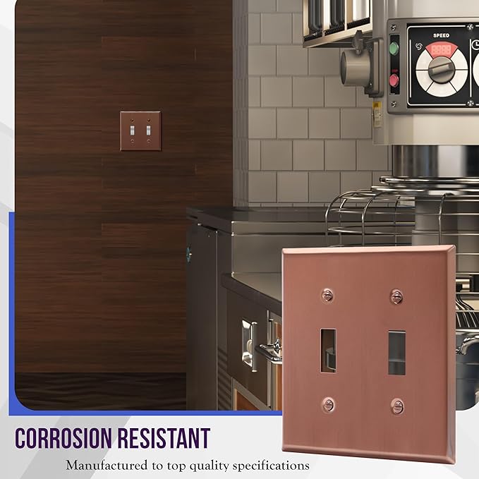 ENERLITES Toggle Light Metal Wall Plate, Switch Cover, Corrosion Resistant, Mid-Size 2-Gang 4.50" x 4.57", Stainless Steel 201, 7712-BRG, Brushed Rose Gold (Pack of 1)