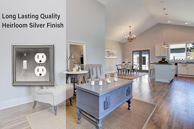 Henne Bery Sunken Pearls Heavy Duty Decorative Wall Plate Switch Plate Outlet Cover (Toggle/Duplex, Heirloom Silver)