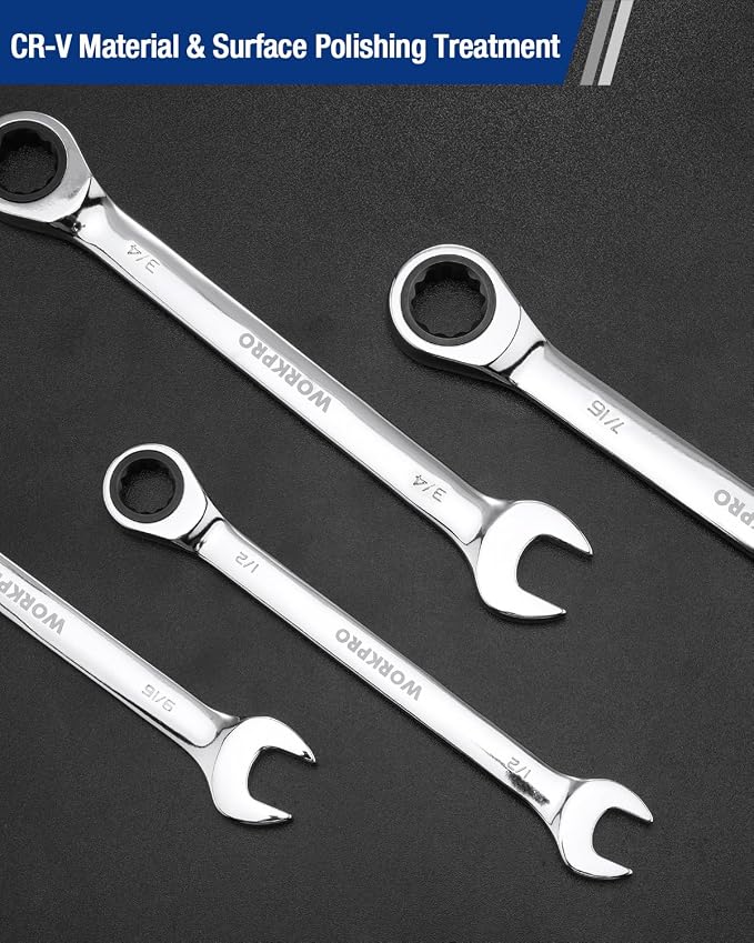 WORKPRO 3/4" Ratcheting Combination Wrench, Mirror Polish Chrome Plating (Pack of 2)