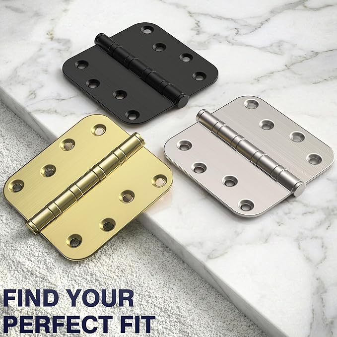 KOLET Ball Bearing Door Hinges, 4 x 4 Inches Brushed Gold Door Hinges, Heavy Duty Stainless Steel Hinges, 5/8'' Radius Corner, Smooth and Quiet, Non Removable Pin, Brushed Gold, 3 Pack