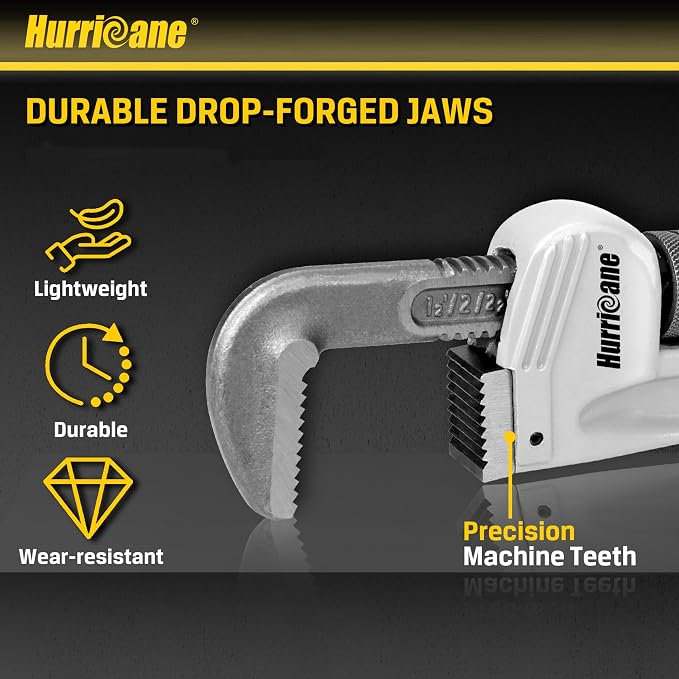 HURRICANE 18-Inch Aluminum Pipe Wrench | Heavy Duty, Adjustable Plumbing Wrench, Straight Handle, 40% Lighter Weight