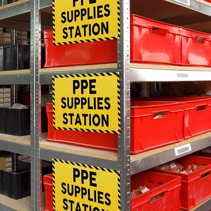 Yaocom 4 Pcs PPE Supplies Station Sign 10" x 7" Plastic Sign for Workplace with Mounting Holes Indoor Outdoor Construction, Yellow with Black Prints