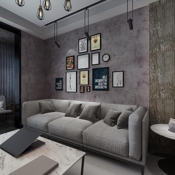 BOMENG Purple Wallpaper Peel and Stick Concrete Vinyl Wrap Silver Rusty Vintage Industrial Wallpaper Cement Concrete Contact Paper for Countertops Self Adhesive Wall Covering for Walls 16"x354"