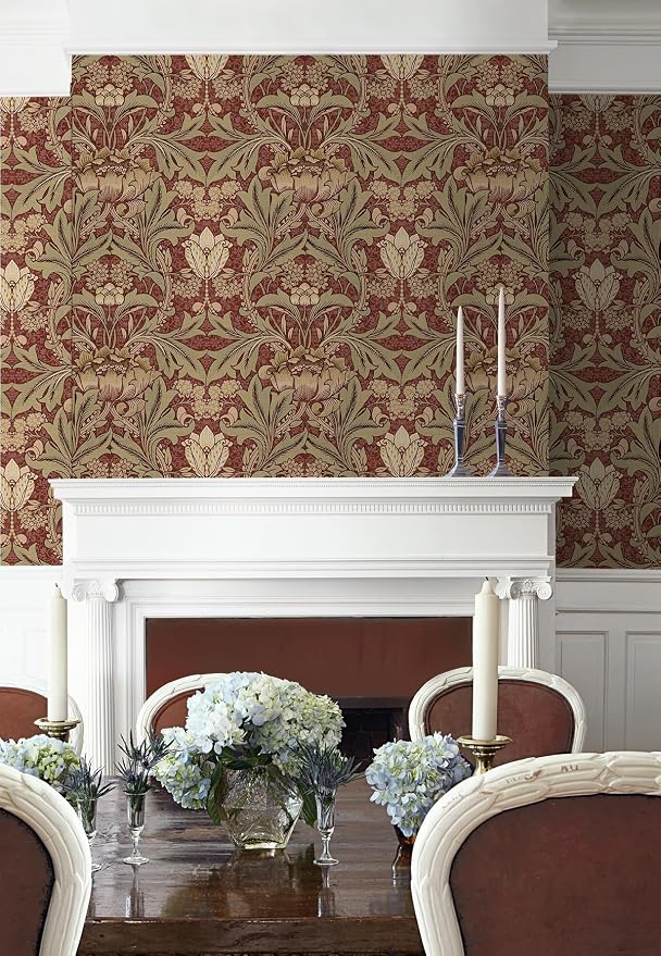 NextWall Acanthus Floral Peel and Stick Wallpaper (Red Clay & Lichen)