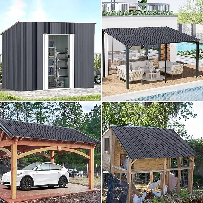 Metal Roofing Panels - 12Pcs Waterproof Heavy Duty Metal Roof Panels Corrugated Metal Siding for Roofs Carports Tool Sheds Patio Porch Pergola, Easy to Install Grey, 50.78x17.7in