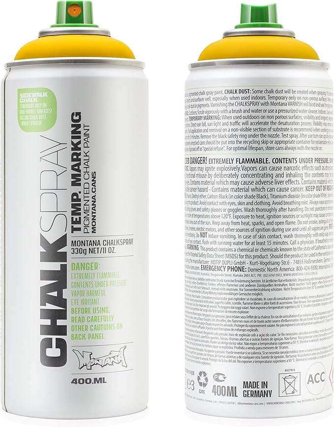 Montana Cans Chalk Spray Color Paint, 400ml, Yellow, 13.5 Fl Oz (Pack of 1)