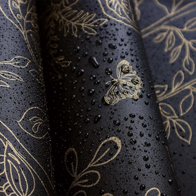 Froluya Black and Gold Wallpaper Peel and Stick Wallpaper 17.7"x118.1" Vintage Floral Boho Peel and Stick Wall Paper Dark Removable Self Adhesive Contact Paper for Bedroom Cabinets Shelf Liner Vinyl