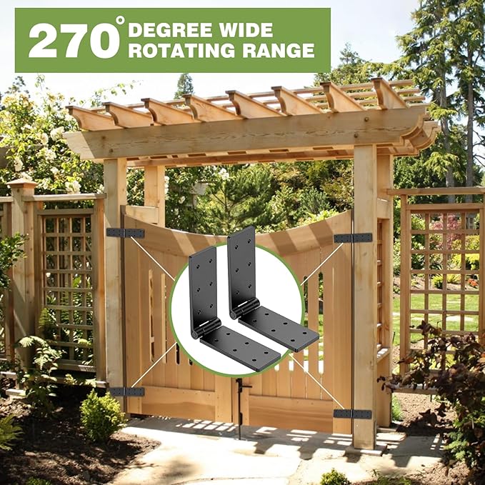 Heavy Duty Gate Hinges,270° Solid Double Layer Folding Butt Hinges with Electroplating for Heavy Plywood, Backyard Wood Gates and Fence(4 Pack)