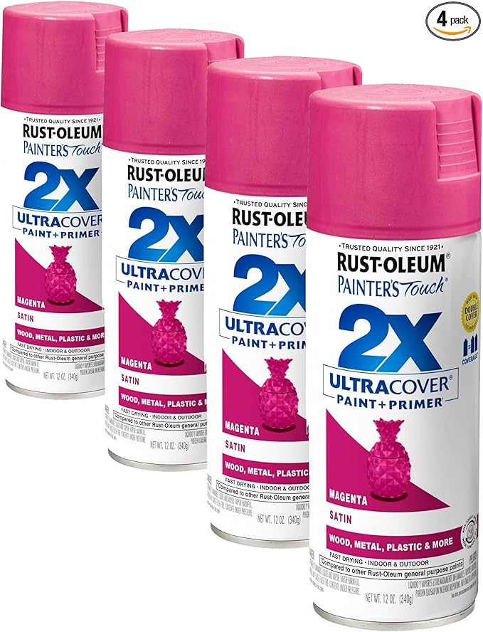 Rust-Oleum 334087 Painter's Touch 2X Ultra Cover Spray Paint, 12 oz, Satin Magenta (Pack of 4)