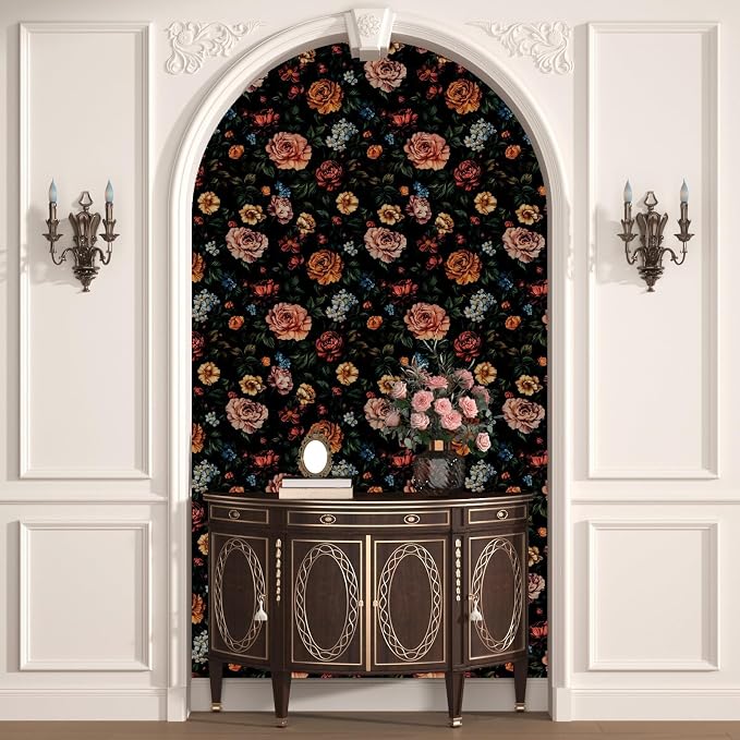 Vintage Drak Colorful Floral Peel and Stick Wallpaper 17.5''x118'' | Self Adhesive/Removable/Waterproof/Thick Vinyl Contact Paper for Bathroom Bedroom Shelf Cabinet Drawer,Prepasted,Easy Peel