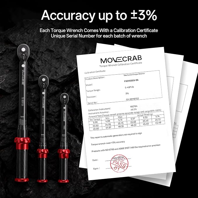 9-Piece Click Torque Wrench Set, 1/4", 3/8" & 1/2" Drive, ±3% | 4-20, 5-45, 15-165 Ft.lb Dual-Direction Torque Wrenches, CNC Handle for Bicycle, Motorcycle & Automotive Repair
