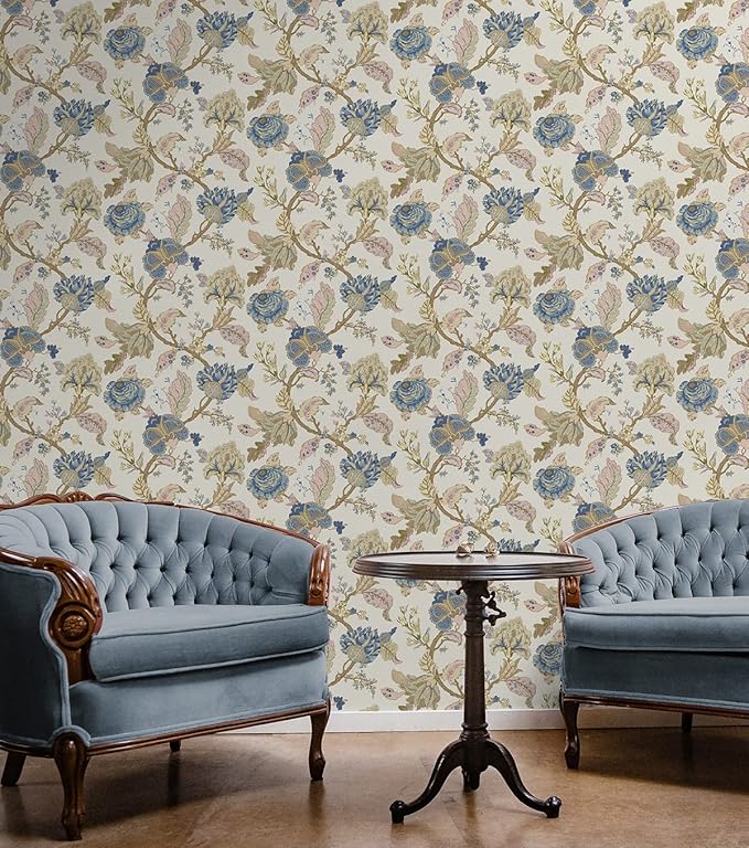 NextWall Kianna Jacobean Floral Peel and Stick Wallpaper (Parchment)