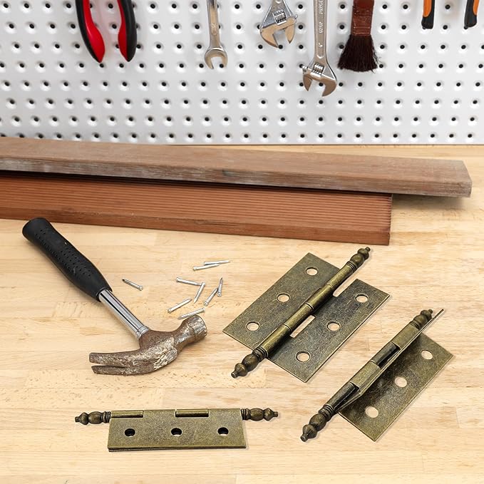 4Pcs Antique Bronze Folding Butt Hinges, Vintage Brass Hinges for Cabinet, Door, Window, Wooden Box, Chest, Cupboard, Furniture Hardware, Size 2.16" x 1.57"