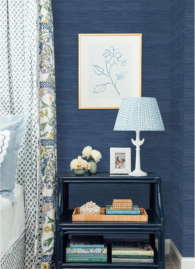 NuWallpaper x Society Social Classic Faux Grasscloth Peel and Stick Wallpaper, Navy Blue