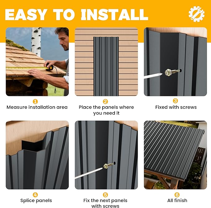 10 pcs Metal Roofing Panels - Corrugated Galvanized Roof Panels L41.34x W17.72 Inch, Waterproof Tin Roof Sheets for Garages,Sheds, Stables and Mobile Homes, Includes Screws(Black,L41.34''-10)