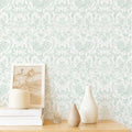 Ismoon Peel and Stick Wallpaper Green Contact Paper 17.3in x 32.8ft Vintage Floral Wallpaper Boho Damask Removable Textured Wall Paper for Bedroom Bathroom Shelf Cabinet Décor