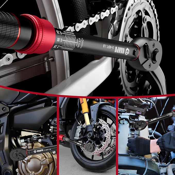 VANPO Torque Wrench 3/8-inch Drive 5-45 Ft-Lb for Spark Plugs,±3% Accuracy | Click Style, 6.8-61Nm, Dual-Direction, 72 Tooth, Aluminum Adjustable Torque Wrench for Bike, Motorcycle & Engine Repair