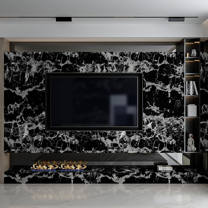 Black Marble Contact Paper 31x157 inch Marble Peel and Stick Wallpaper Kitchen Countertop Waterproof Vinyl Wrap Self Adhesive Removable Granite Wallpaper for Furniture Desk Table Cabinet Cover