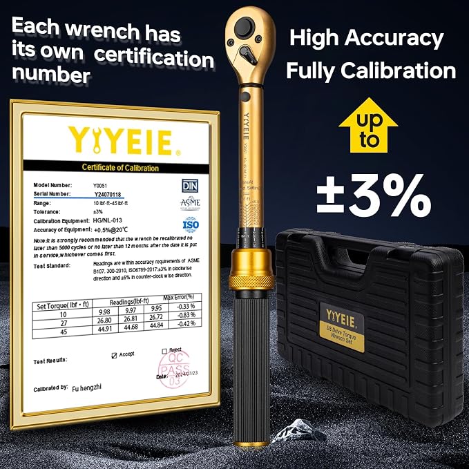 3/8-Inch Drive Torque Wrench Set, 5-50 FT.LB(6.8-67.8 Nm), Magnetic Spark Plug Socket Set, 12-Point Sockets 14mm & 16mm, Spark Plug Gap Tool, ±3% Accuracy, 72-Tooth Torque Wrench for Motor, Car Repair