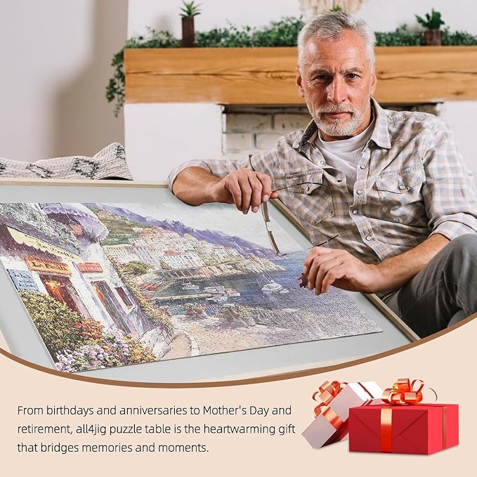 ALL4JIG 1500 Pieces 2-in-1 Tilting&Rotating Puzzle Board for Adults,24.53" x 33.19" Wooden Jigsaw Puzzle Table with 4 Drawers,Portable Board with Lazy Susan and Cover,with a Table Easel-Style Tilt