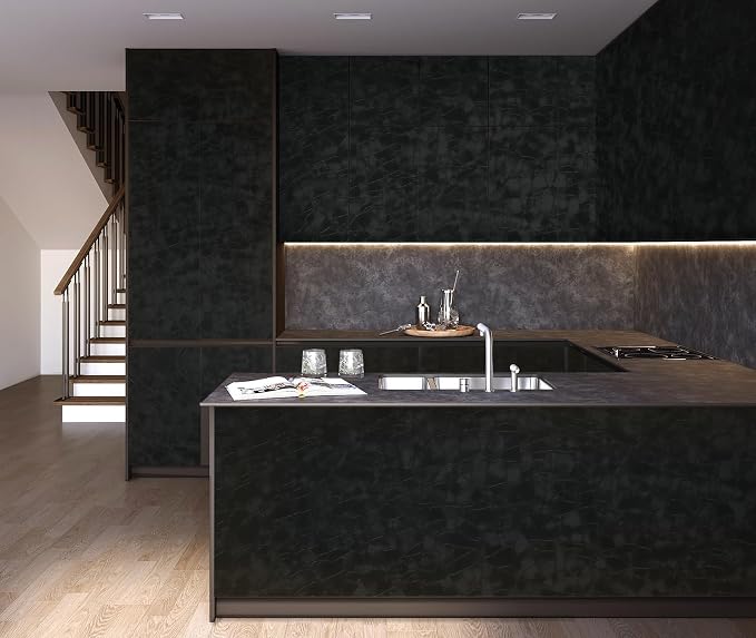 Yasinet Peel and Stick Wallpaper Black Removable Wallpaper Modern Black Contact Paper Dark Thicken Self Adhesive Textured Wall Paper for Cabinets Bathroom Bedroom Waterproof Vinyl 393.7"x 15.7"