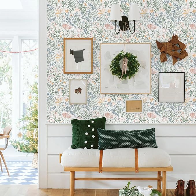 Fititem Floral Peel and Stick Wallpaper Boho Modern Wall Paper 17.3”×78.7” | Wildflower Self Adhesive Contact Paper for Cabinet Fun Nature Removable Waterproof Wallpaper for Bathroom Kids Bedroom Decor