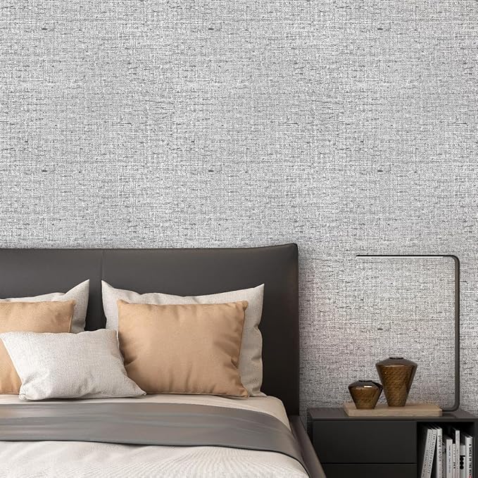 Gray Grasscloth Peel and Stick Wallpaper Textured 15.7in x 118.1in | Faux Linen Wallpaper Peel and Stick Vintage Grasscloth Contact Paper Self Adhesive Removable Contact Paper for Bedroom Vinyl