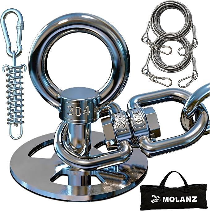 Dog Tie Out Stake with Shock Spring, Dual 20ft Cables, Heavy Duty 304 Stainless Steel Anchor, 2x360° No Tangle Swivel for Large Medium Small Dogs, Yard & Camping (Stake/2X20ft Cable/250lbs)