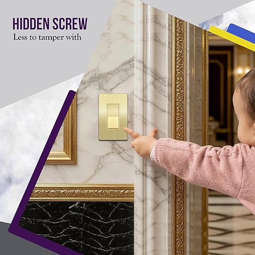 ENERLITES Elite Series Decorator Light Switch with Brushed Screwless Wall Plate, Single Pole, 3 Wire, Grounding Screw, Residential Grade, 15A 120V, UL Listed, 91150-GDWBP5P, Brushed Gold (5 Pack)