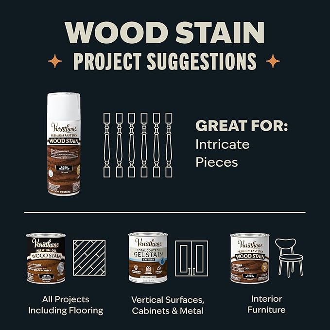 Varathane Premium Fast Dry Wood Stain Spray | 1 Hour Dry Time | 1 Coat Color | Interior Wood Stain | Furniture, Cabinets, Doors, Trim | 10.25 oz | 6 Pack | Kona
