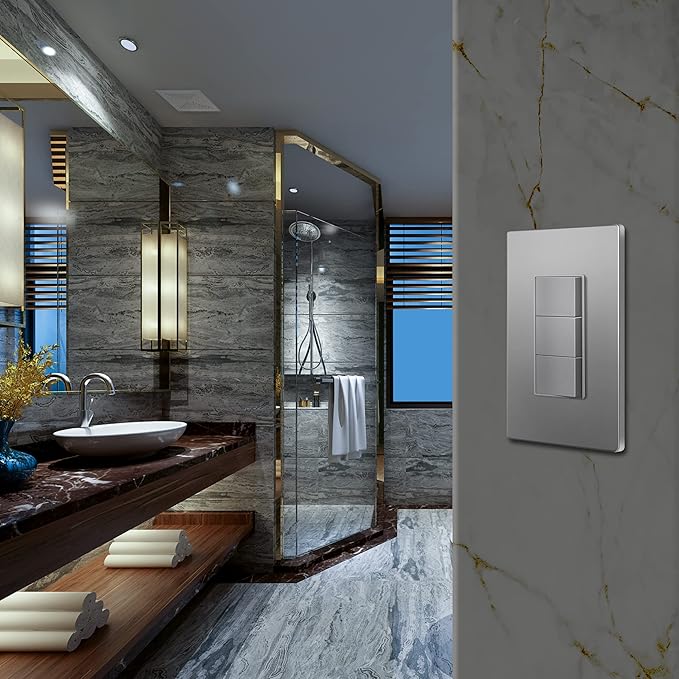 ENERLITES Screwless Decorator Wall Plate Child Safe Outlet Cover, Standard Size 1-Gang 4.68" H x 2.93" L, Unbreakable Polycarbonate Thermoplastic, SI8831-SG-10PCS, Glossy, Space Gray (10 Pack)