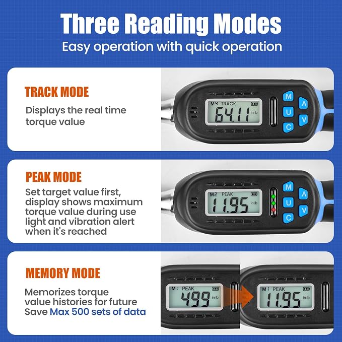 Adjustable Digital Torque Wrench, 5-99.6 ft.lb/6.8-135 N.m | Hvac Torque Wrench with 42mm Jaw, ±2% Accuracy, Vibration, Buzzer and LED Indicator for Split AC, Moto, Car