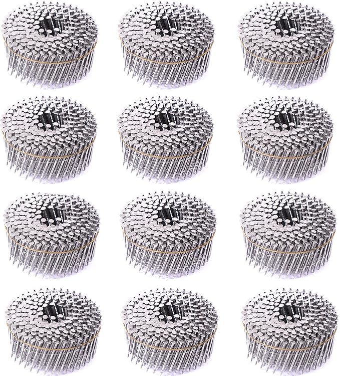Stainless Steel 3600 Count Siding Nails, 15-Degree 1-3/4 Inch *.092 Wire Collated Coil Ring Shank Nails, Full Round Head Hot-Dipped Galvanized Siding Nailer Attachment Replacement Parts