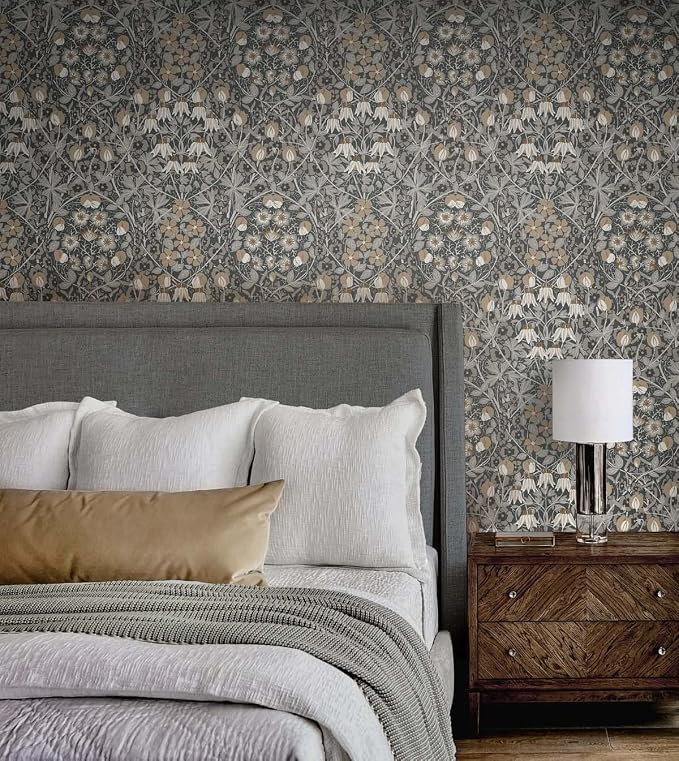 NextWall Tulip Garden Floral Peel and Stick Wallpaper (Wrought Iron & Chamois)