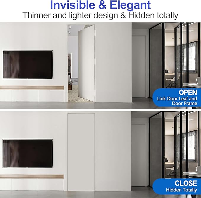 2Kits 6 inch Stainless Steel Hidden Door Hinges -Invisible Hinges for Doors, 180 Degree Swing Concealed Door Hinges, 3 Way Adjustable for Heavy Duty (Black