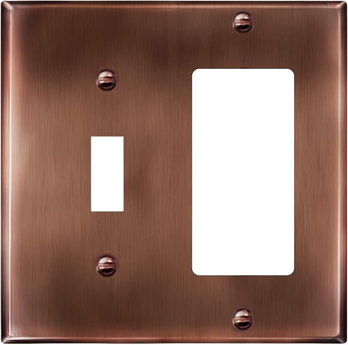 ENERLITES Combination Toggle Switch & Decorator Receptacle Metal Wall Plate, Stainless Steel 201 Outlet Cover, Corrosion-Resistant, Standard Size 2-Gang 4.50" x 4.57", 771131-AC, Antique Copper