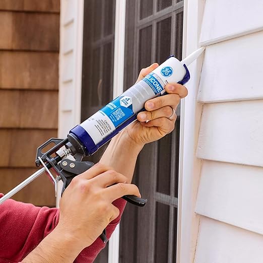 GE All Purpose Silicone Caulk, White, 10.1 fl oz Cartridge, 1 Pack - 100% Waterproof Silicone Sealant, Stronger Adhesion, Freeze & Sun Proof