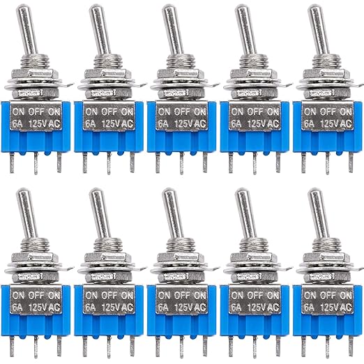 Taiss 10Pcs SPDT Mini Toggle Switch 3 Pin 3 Position ON/Off/ON Miniature Toggle Switches AC 125V/6A Toggle Switch MTS-103