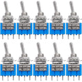 Taiss 10Pcs SPDT Mini Toggle Switch 3 Pin 3 Position ON/Off/ON Miniature Toggle Switches AC 125V/6A Toggle Switch MTS-103