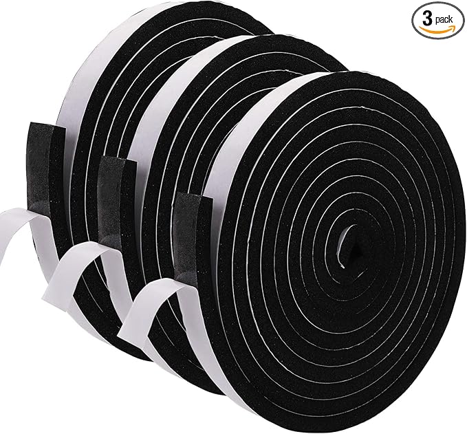 Jucoan 49 Feet Weather Stripping Foam Insulation Tape, 1 Inch Wide x 1/2 Inch Thick Self Adhesive Foam Seal Tape, High Density Door Seal Strip Window