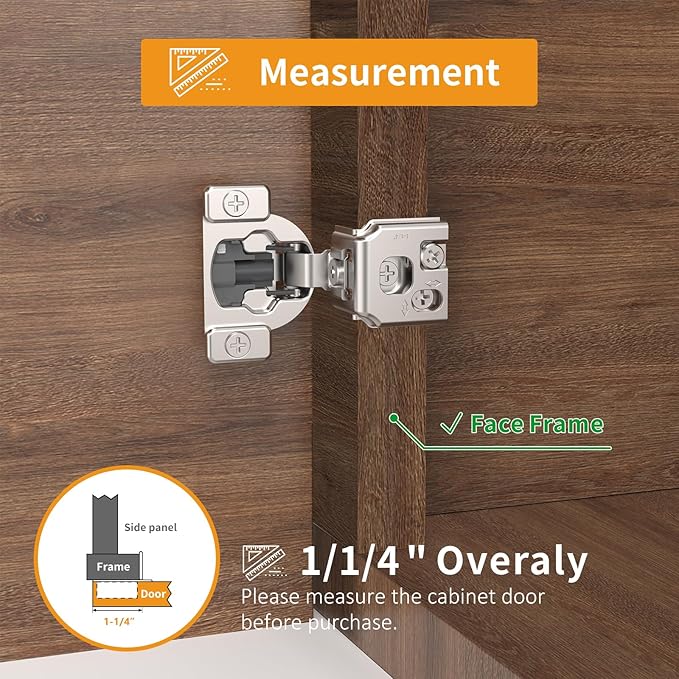 Chibery 10 Pack 1-1/4" 4D Concealed Hinges for Face Frame Door, Soft Close On/Off Switch, Self Closing, 105° Open Angle Concealed Stainless Steel Hinges for Framed Cabinet, Satin Nickel