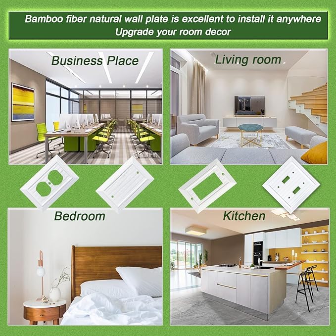 Pure White Classic Beadboard Wall Plates,Light Switch Covers,Electrical Outlet Covers, Switch Plates of Various Combination, Nature Bamboo Fiber Wall plate (3 Gang Toggle 1 Pack)