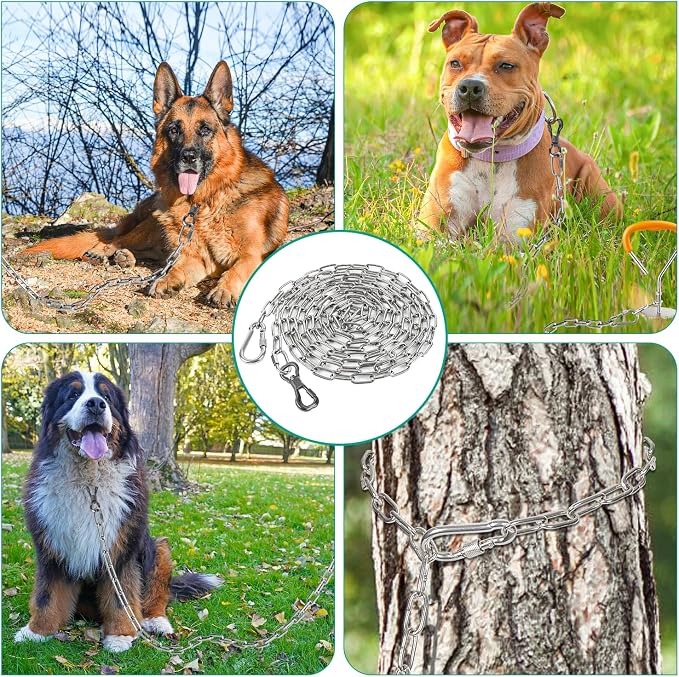 Tresbro Heavy Duty Dog Chains for Outside, 15FT Stainless Steel Tie Out Cable with Swivel Hook for Small Medium Dogs, Metal Chew Proof Pet Runner Chain Leash Lead for Outdoor Camping Hiking Yard, 4MM