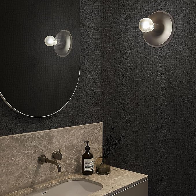 Zeeko Black Crocodile Peel and Stick Wallpaper 17.3" X 984" | Textured Embossed Contact Paper Removable WaterProof Self Adheisve Wall Paper for Cabinet Bedroom Bathroom